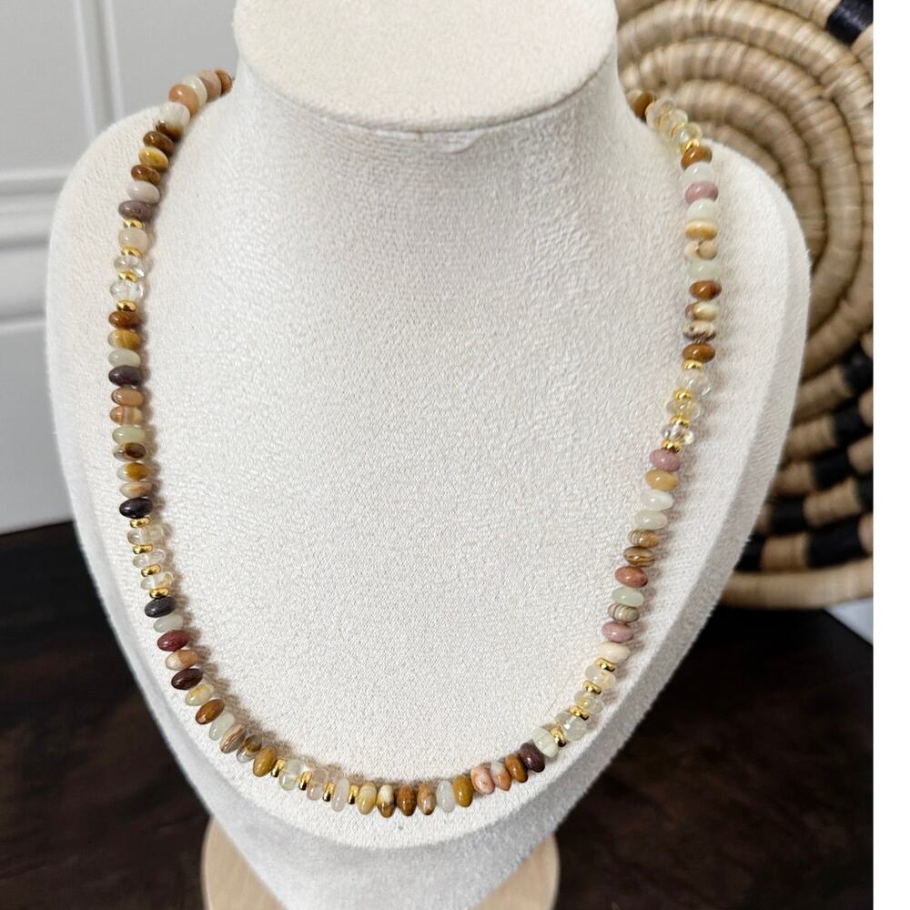 Second Bloom Studio Mexican Agate Topaz Necklace 19.25" Gold Magnetic Artisan